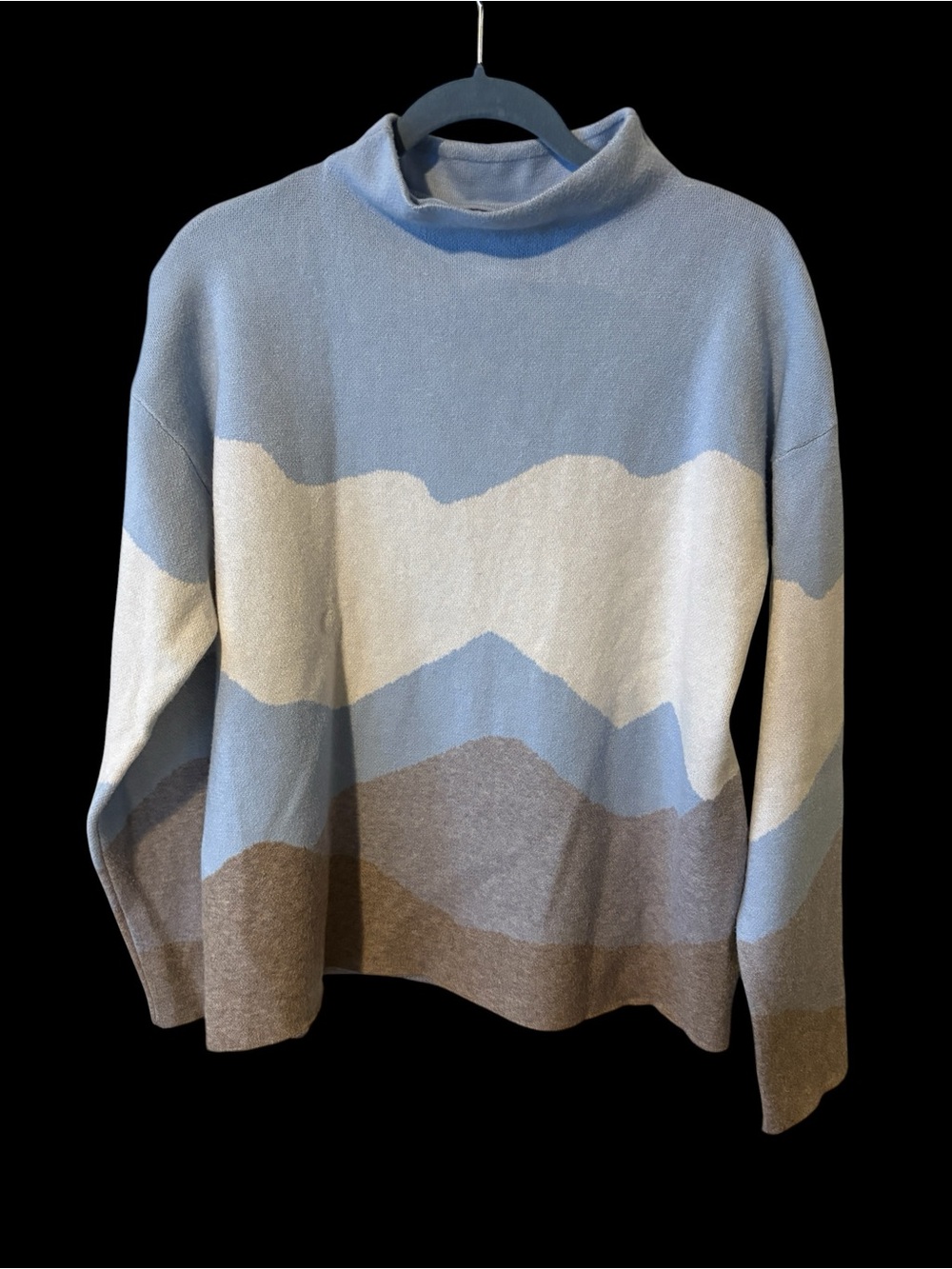 Rachel Zoe Blue Cream and Brown Cowl-Neck Sweater